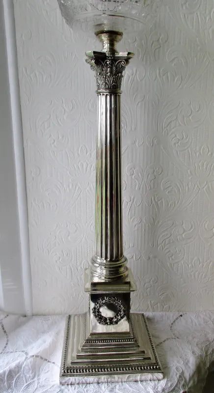 Antique English Victorian Hinks Silver Plated Banqueting Oil Lamp