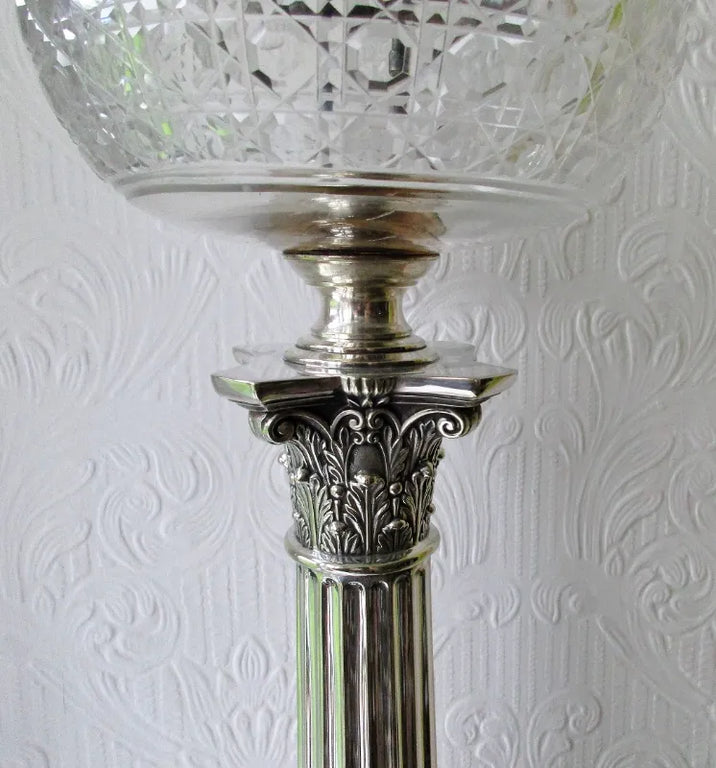 Antique English Victorian Hinks Silver Plated Banqueting Oil Lamp