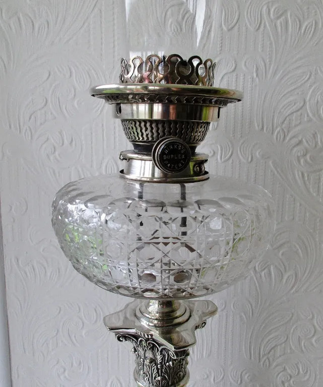 Antique English Victorian Hinks Silver Plated Banqueting Oil Lamp