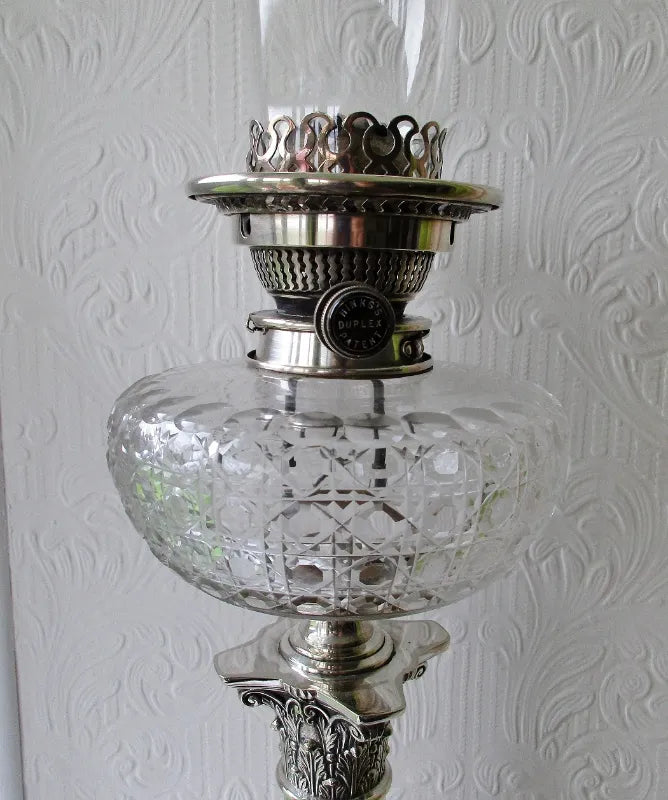 Antique English Victorian Hinks Silver Plated Banqueting Oil Lamp
