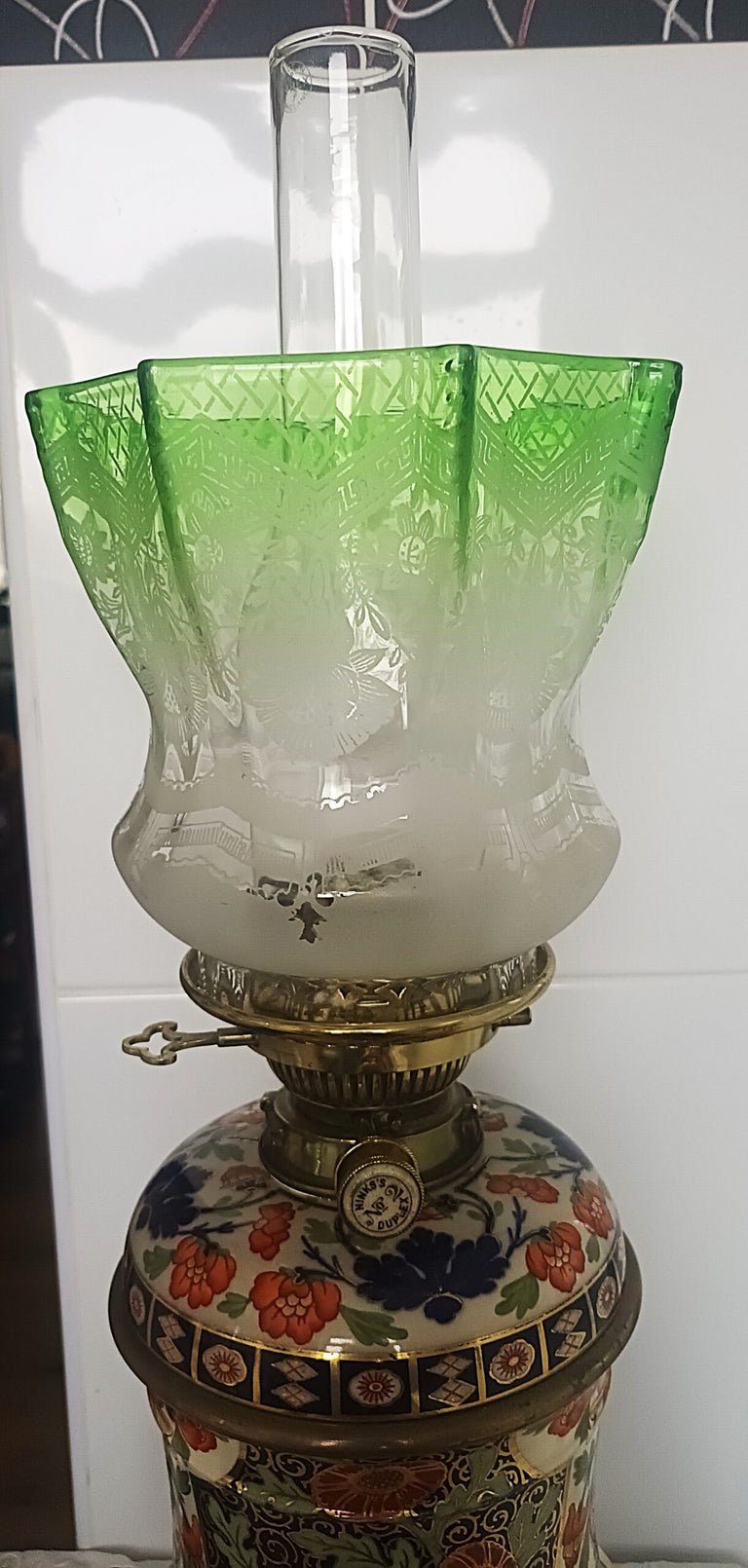 Antique English Victorian Hinks / Taylor Tunnicliff Ceramic Oil Lamp