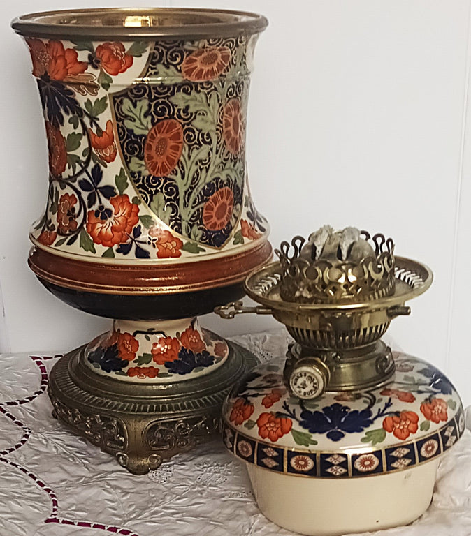 Antique English Victorian Hinks / Taylor Tunnicliff Ceramic Oil Lamp