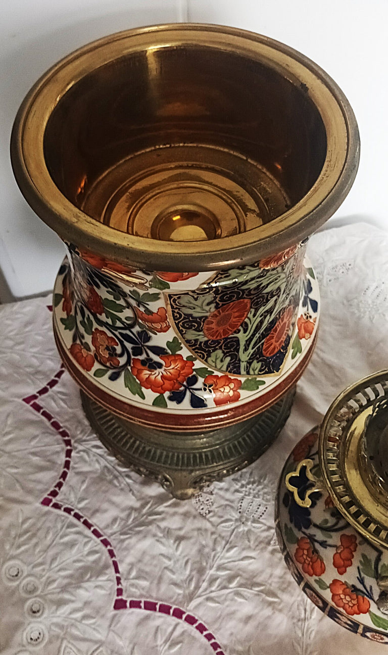 Antique English Victorian Hinks / Taylor Tunnicliff Ceramic Oil Lamp