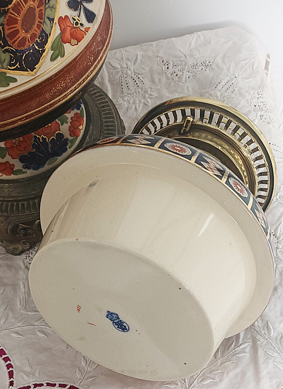 Antique English Victorian Hinks / Taylor Tunnicliff Ceramic Oil Lamp