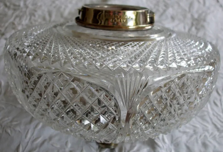 Antique English Victorian Hinks Cut Glass Oil Lamp Font