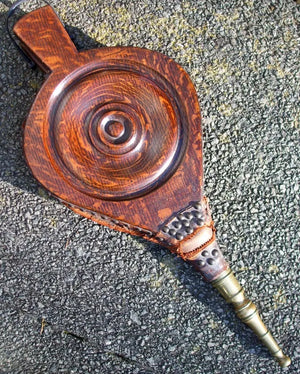 Pair of Vintage English "Homettes" Elm and Brass Bellows