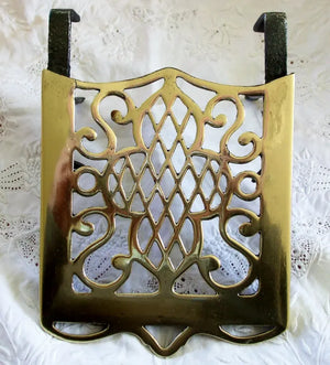 Antique English Victorian Brass & Iron Hook-on Trivet