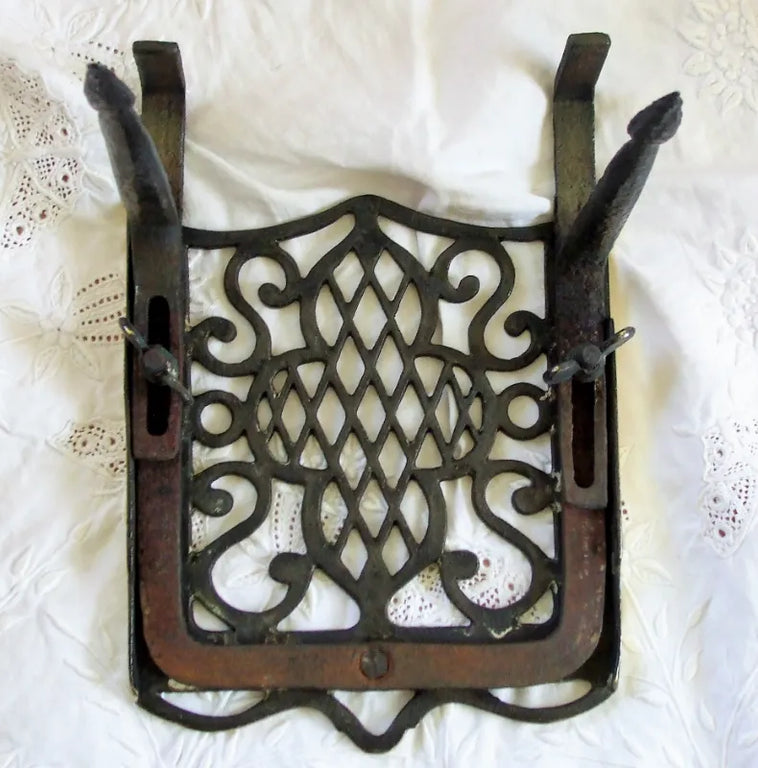 Antique English Victorian Brass & Iron Hook-on Trivet