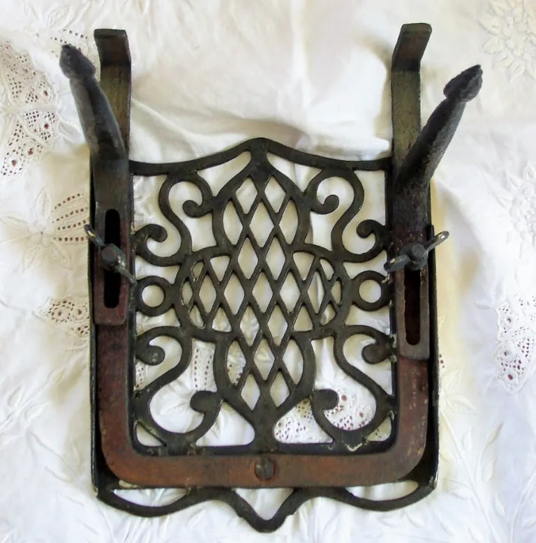 Antique English Victorian Brass & Iron Hook-on Trivet