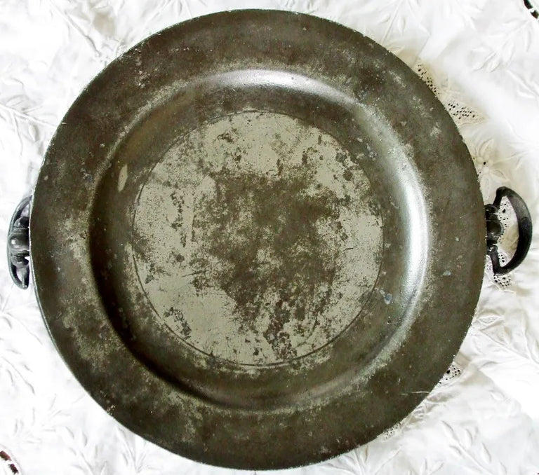 Antique English Victorian Pewter Hot Water Plate