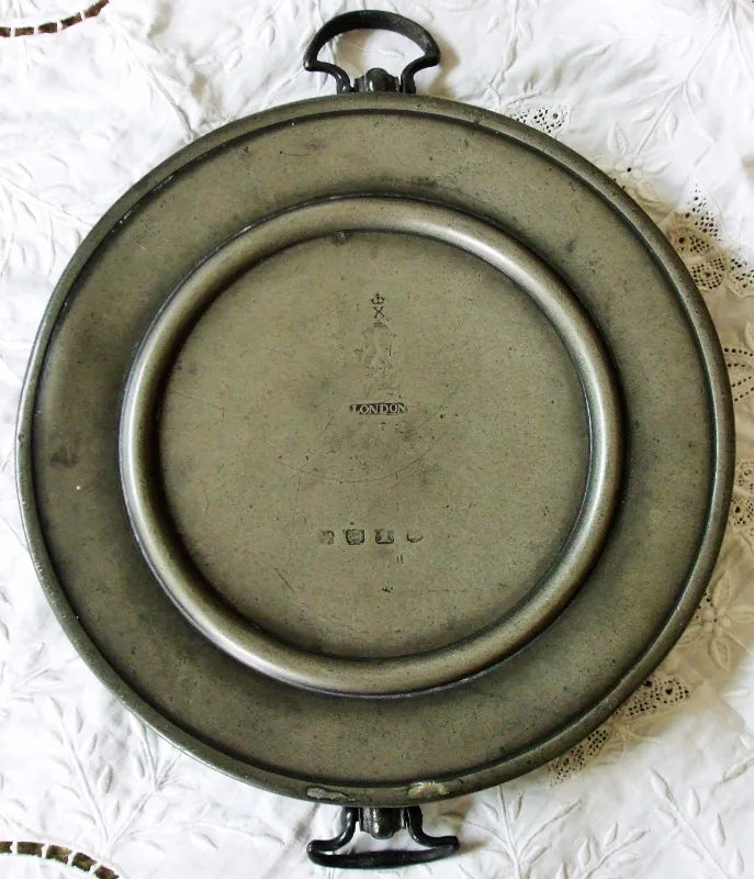 Antique English Victorian Pewter Hot Water Plate