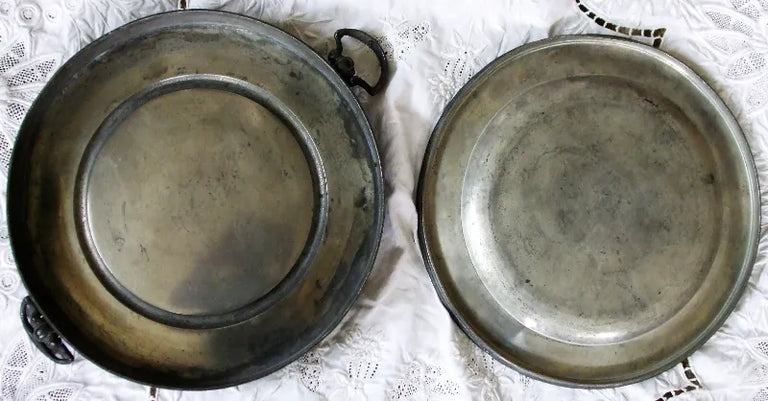 Antique English Victorian Pewter Hot Water Plate