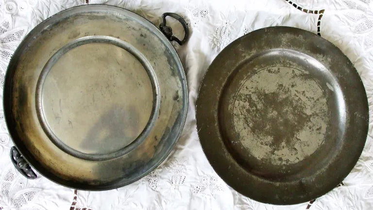 Antique English Victorian Pewter Hot Water Plate