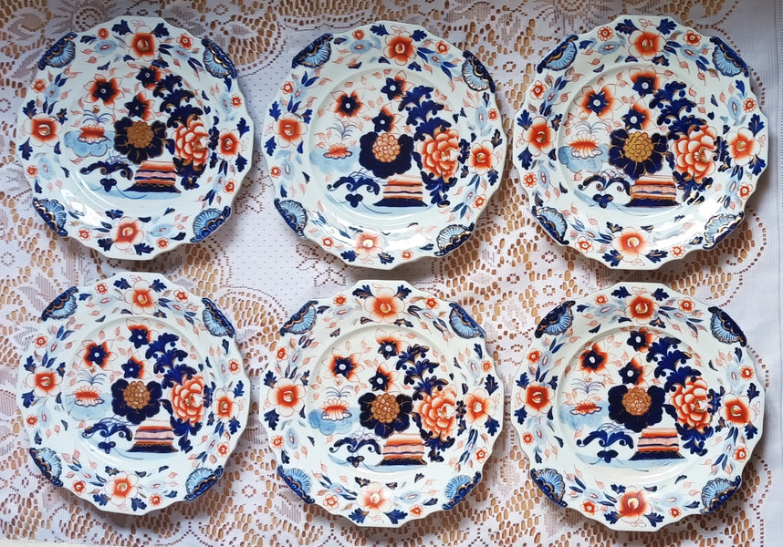 Set of Six Antique Georgian "Imari" pattern Ironstone China Plates