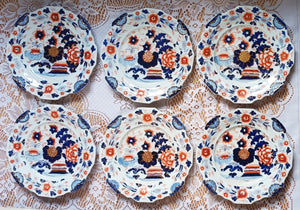 Set of Six Antique Georgian "Japan" pattern Ironstone China Plates