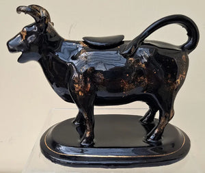Antique Victorian "Jackfield" Pottery Cow Creamer