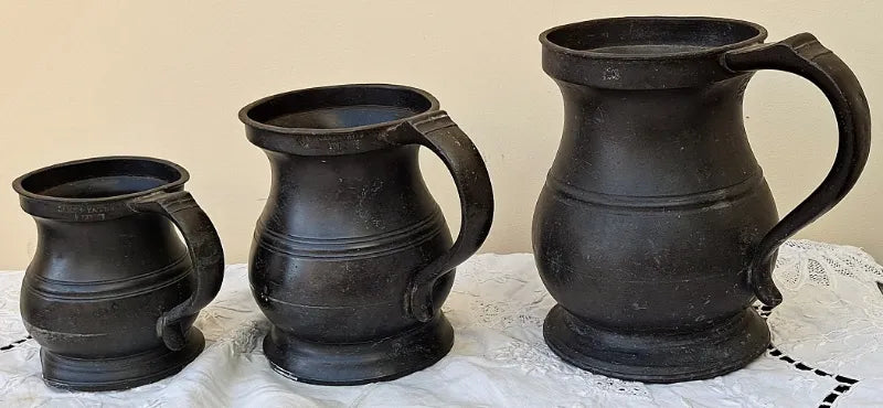 Set of 3 Antique Georgian Pewter Baluster Measures ~ James Yates