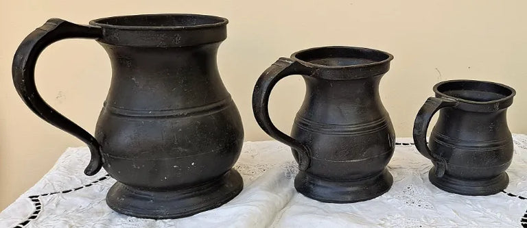 Set of 3 Antique Georgian Pewter Baluster Measures ~ James Yates