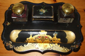 Victorian Jennens & Bettridge Papier-mâché Standish / Inkstand