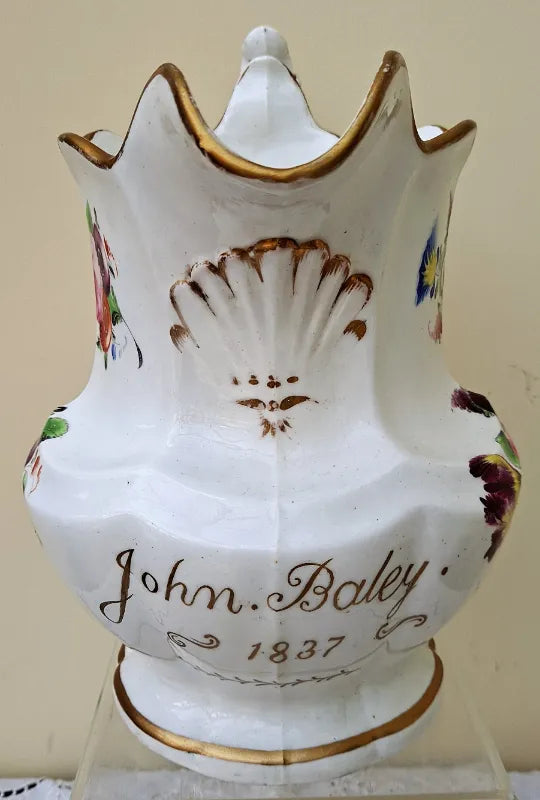 Antique English Georgian / Victorian Porcelain Commemorative Jug ~ John Baley 1837
