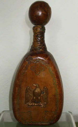 Antique Spanish Leather Covered Green Glass Flask