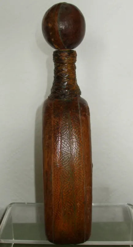 Antique Spanish Leather Covered Green Glass Flask