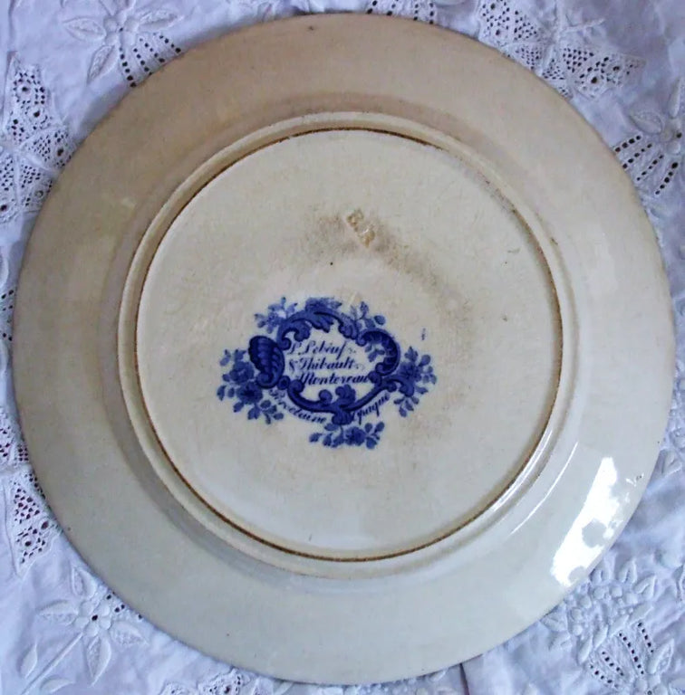 Antique French Blue & White Transfer Plate ~ Lebeuf & Thibault