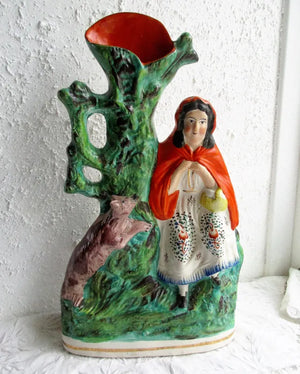 Antique Victorian Staffordshire Figure ~ "Little Red Riding Hood"