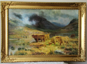 Framed Oil Print ~ Highland Cattle ~ Louis B. Hurt ~ c.1990