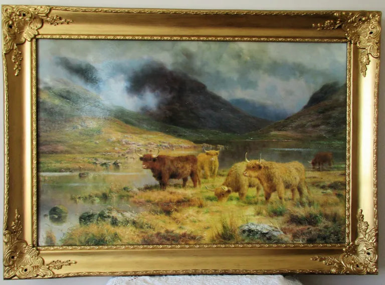 Framed Oil Print ~ Highland Cattle ~ Louis B. Hurt ~ c.1990