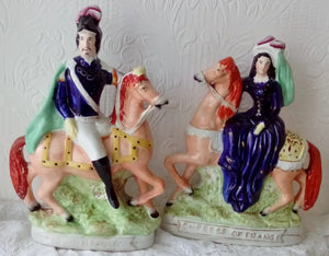 Pair of Antique English Victorian Staffordshire Pottery Figures ~ "Louis Napoleon and Empress of France"