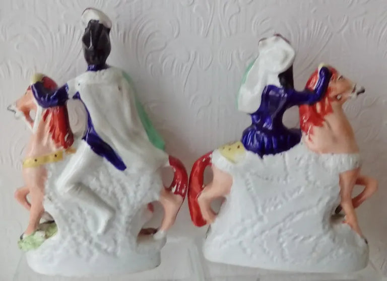 Pair of Antique English Victorian Staffordshire Pottery Figures ~ 
