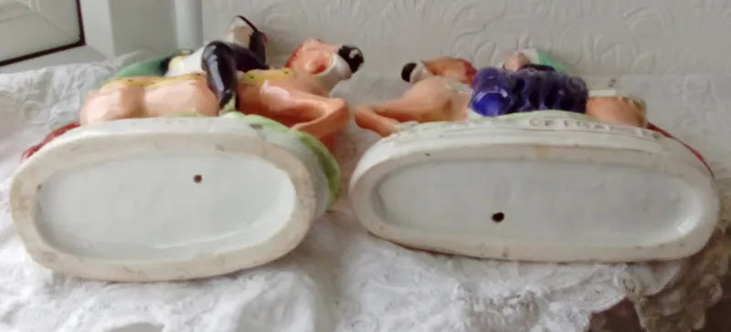 Pair of Antique English Victorian Staffordshire Pottery Figures ~ 