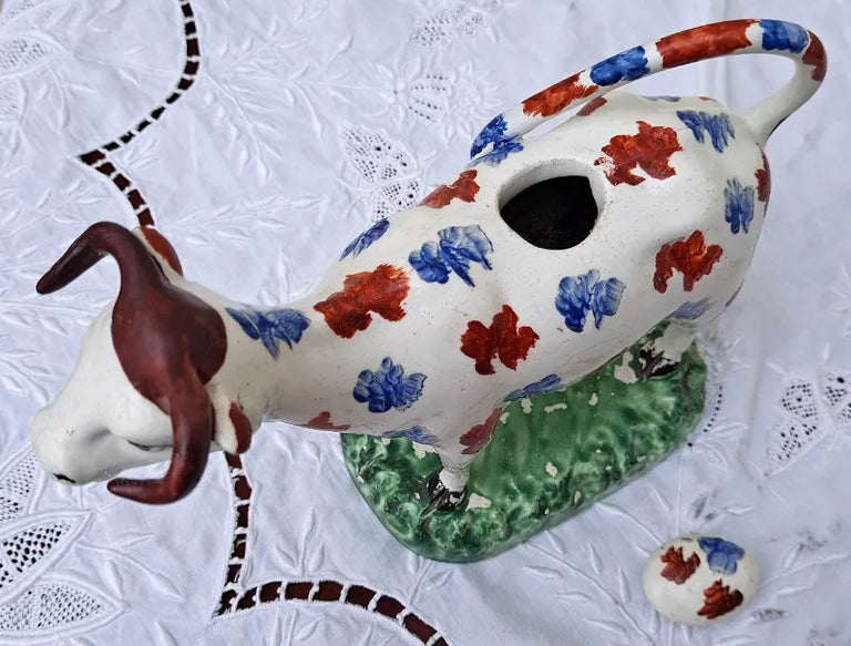 Antique Welsh Georgian Pottery Cow Creamer