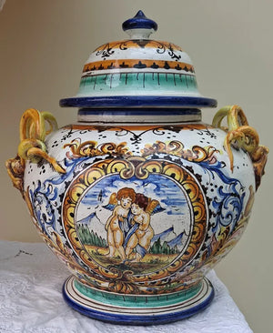 Antique Victorian Maiolica Vase and Cover