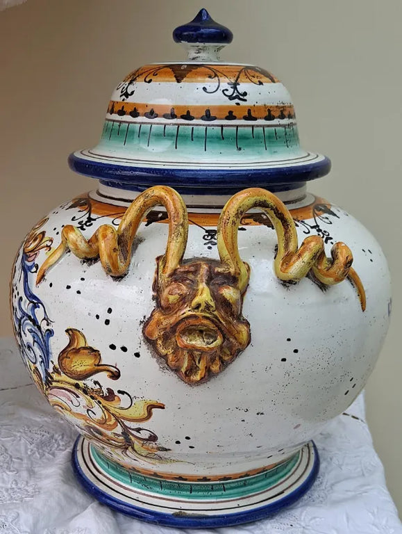 Antique Victorian Italian Maiolica Vase and Cover