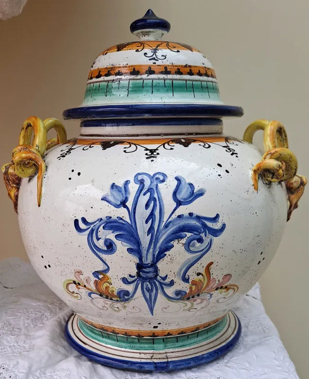 Antique Victorian Italian Maiolica Vase and Cover