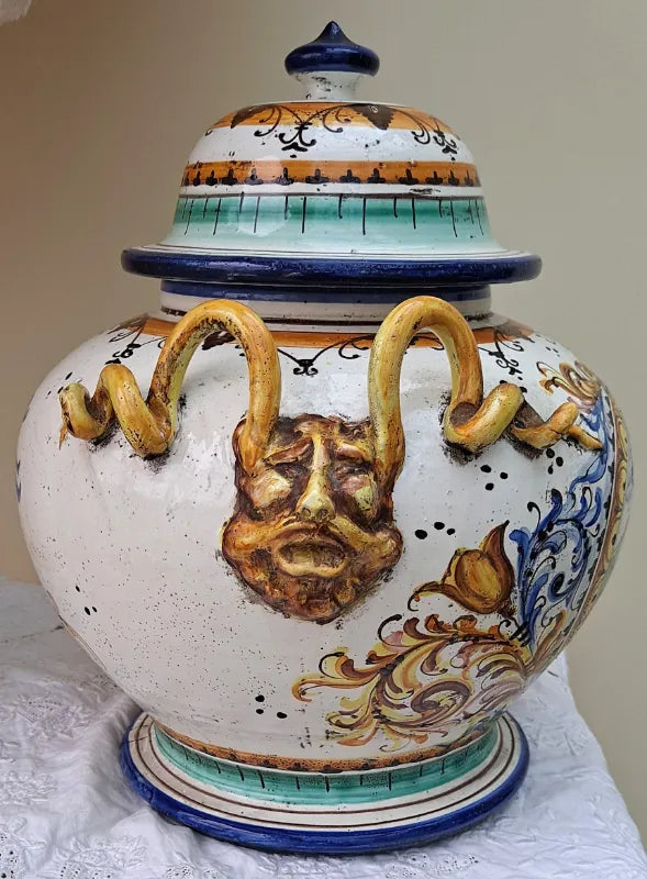 Antique Victorian Italian Maiolica Vase and Cover