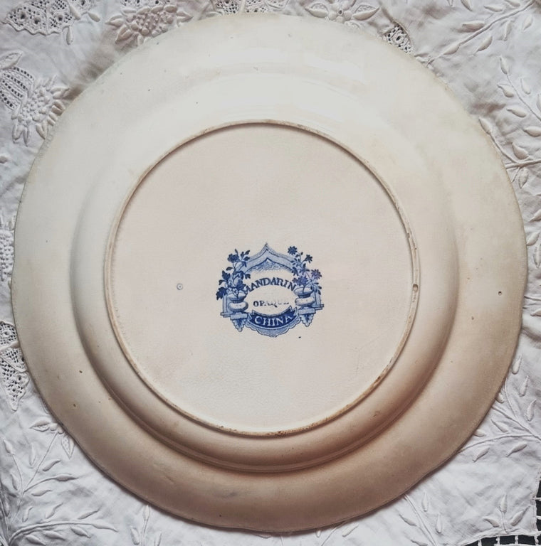 Antique Victorian Blue & White Transfer Plate ~ Mandarin Opaque China - Scene I