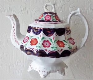 Victorian Gaudy Welsh "Maypole" Pattern Teapot