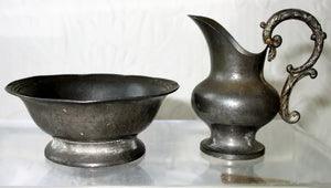 Antique English Victorian Pewter Miniature Ewer and Basin