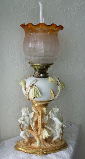 Antique English Victorian Moore Brothers Porcelain Oil Lamp
