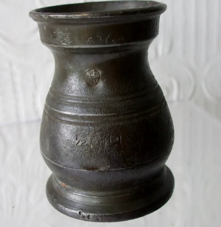 Edwardian Pewter 1/2 Gill Measure ~ Morgan Crossley & Co.