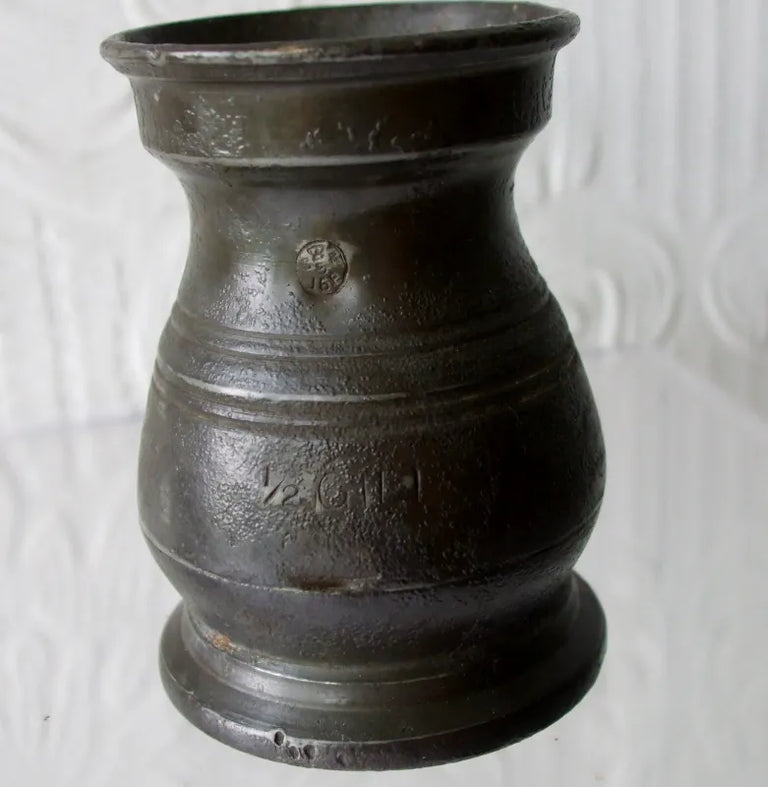 Edwardian Pewter 1/2 Gill Measure ~ Morgan Crossley & Co.