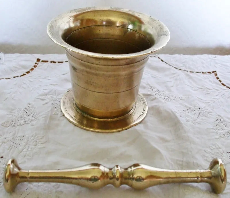 Antique English Victorian Brass Mortar & Pestle