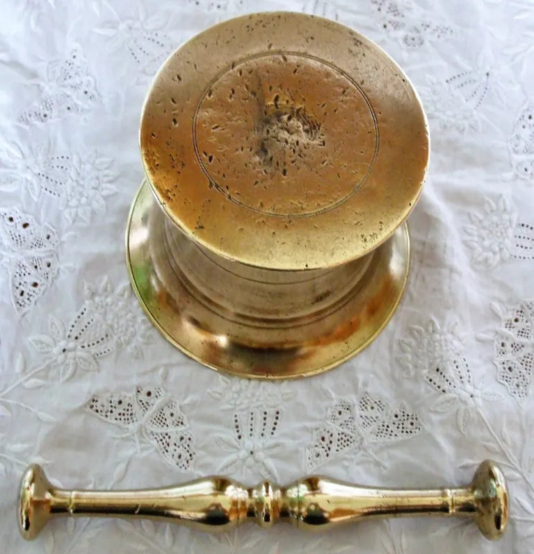Antique English Victorian Brass Mortar & Pestle
