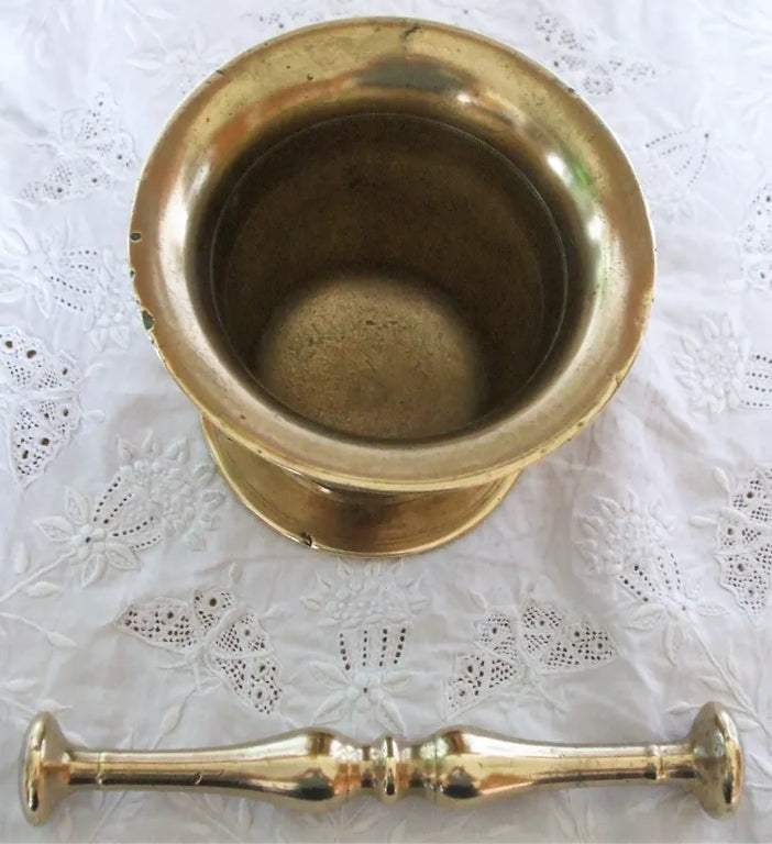 Antique English Victorian Brass Mortar & Pestle