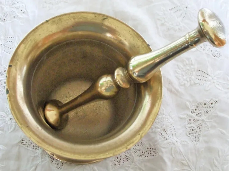 Antique English Victorian Brass Mortar & Pestle