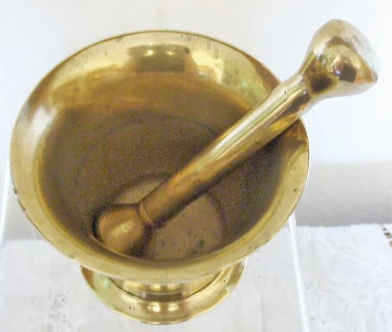 Antique English Victorian Brass Mortar & Pestle
