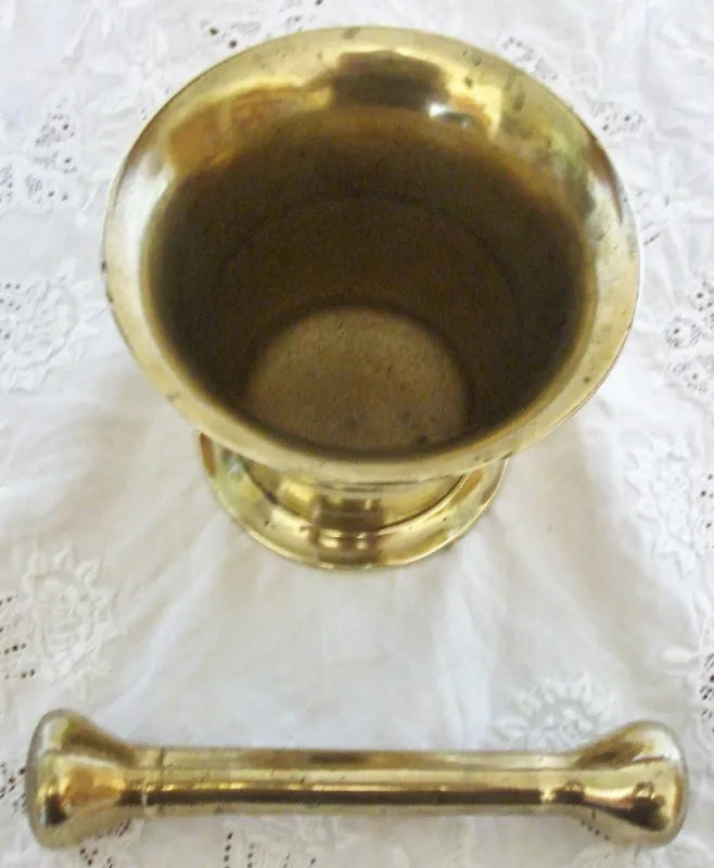 Antique English Victorian Brass Mortar & Pestle